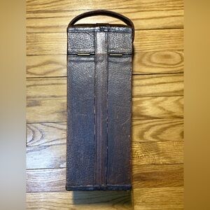 Distressed Leather Box Wine Caddy w Handle Holds Wine / Liquor Bottles